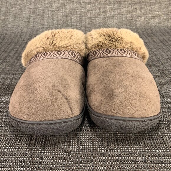 Isotoner Women's Tan Microsuede Faux-Fur Clog Slipper Size 9.5-10 smartzone - Picture 5 of 13